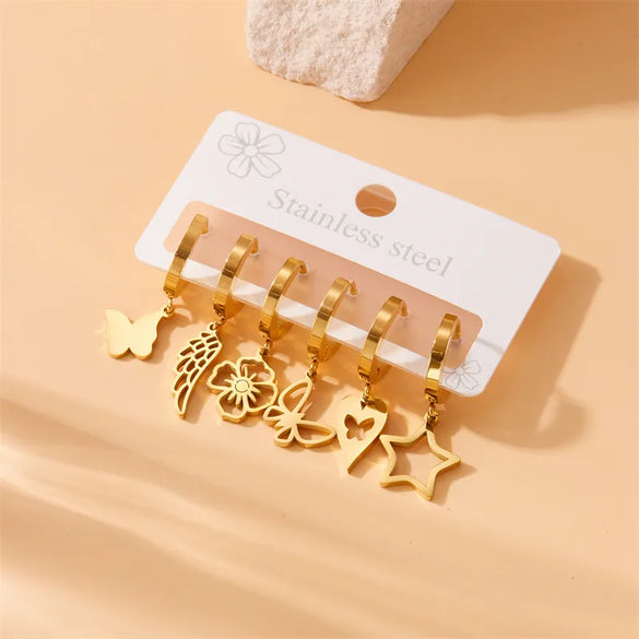 1 Set IG Style Simple Style Star Flower Butterfly Hollow Out 304 Stainless Steel 18K Gold Plated Drop Earrings
