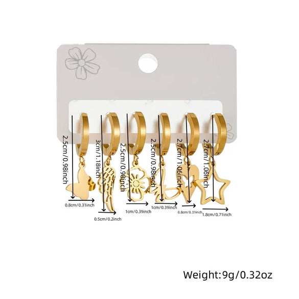 1 Set IG Style Simple Style Star Flower Butterfly Hollow Out 304 Stainless Steel 18K Gold Plated Drop Earrings