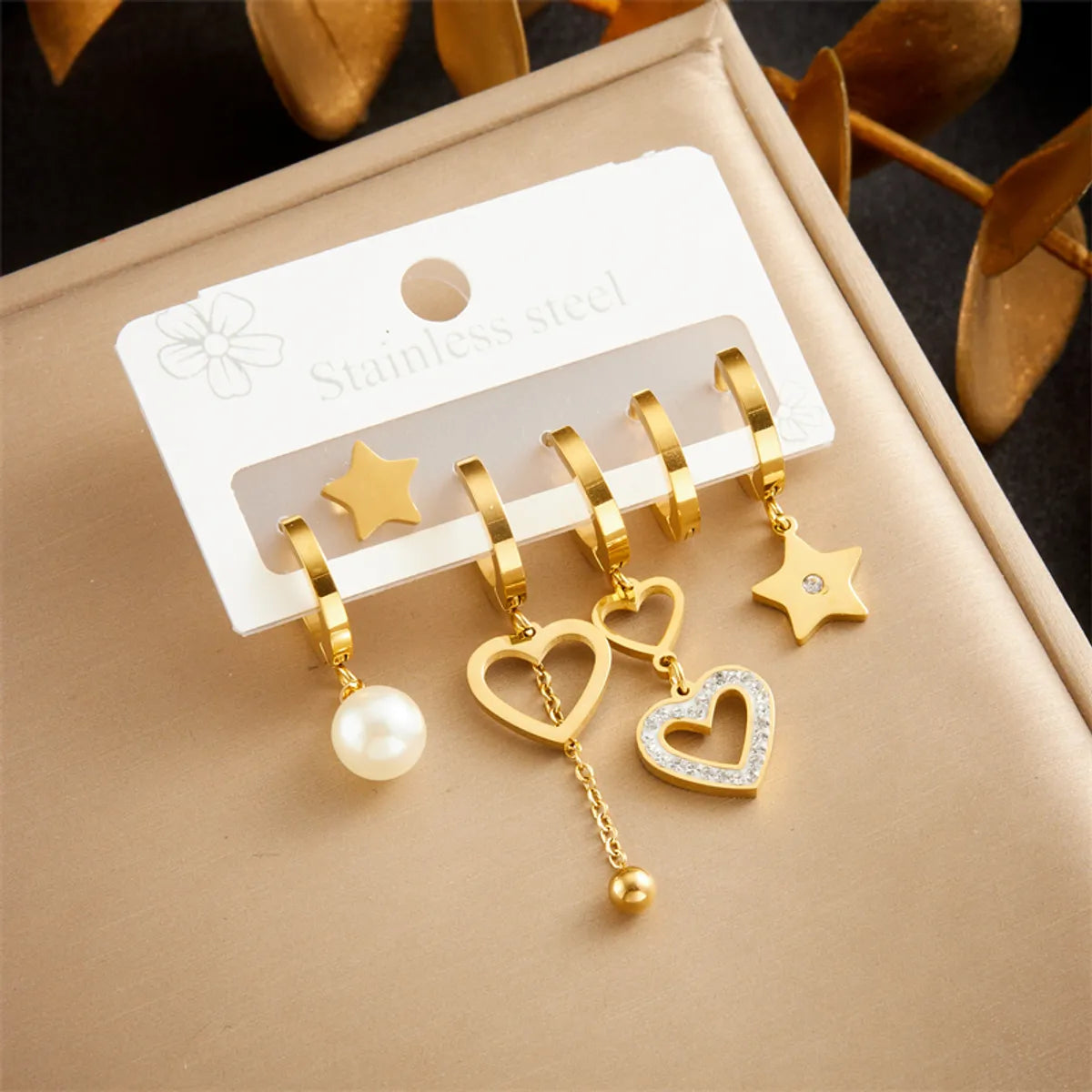 1 Set IG Style Star Heart Shape Plating 304 Stainless Steel 18K Gold Plated Earrings