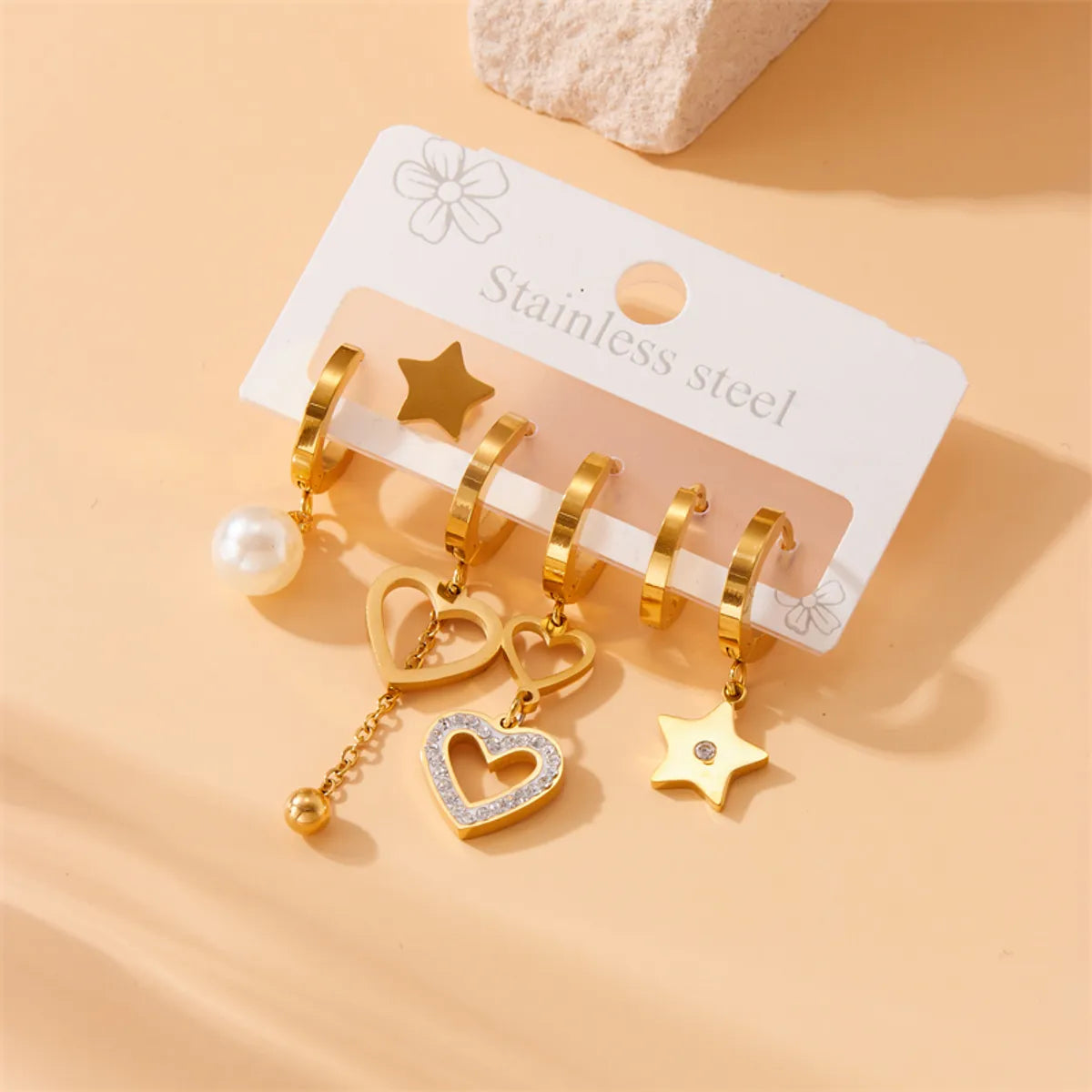 1 Set IG Style Star Heart Shape Plating 304 Stainless Steel 18K Gold Plated Earrings