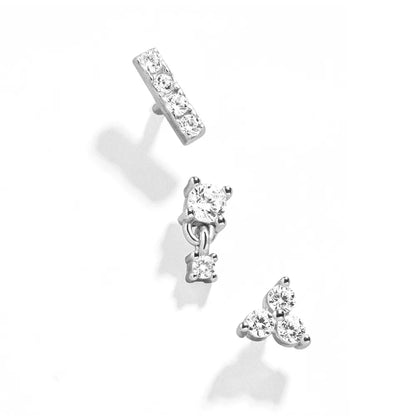 1 Set Ins Style Round Square Sterling Silver Plating Inlay Artificial Gemstones Ear Studs