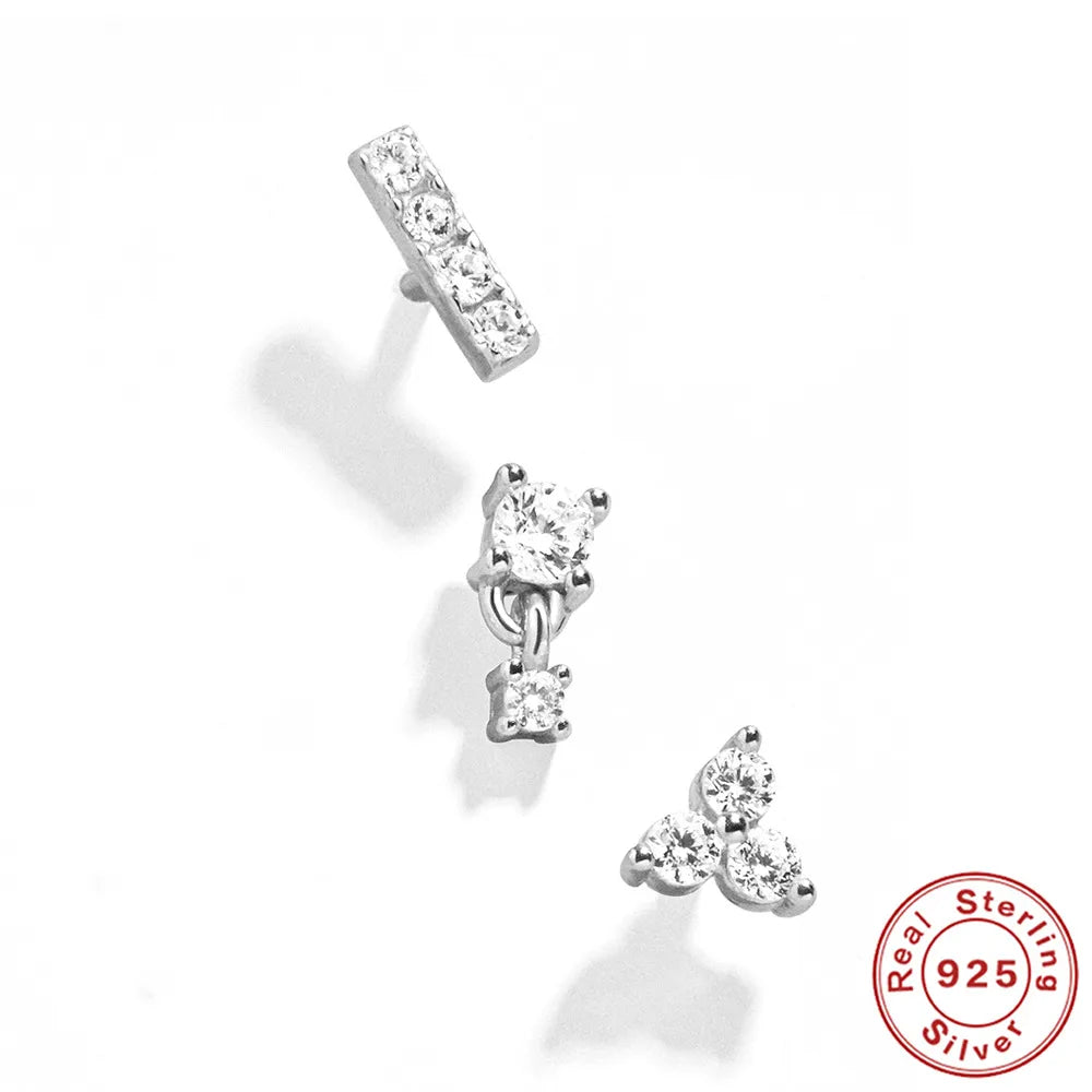 1 Set Ins Style Round Square Sterling Silver Plating Inlay Artificial Gemstones Ear Studs