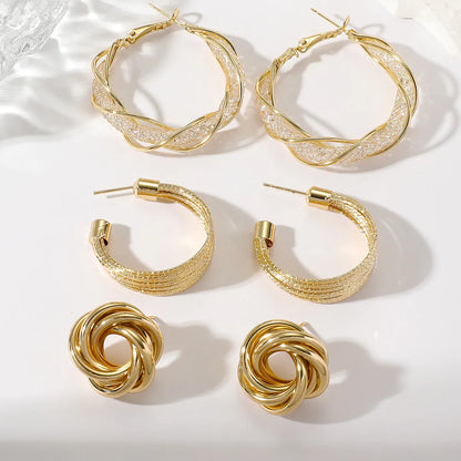 1 Set Korean Style C Shape Circle Ferroalloy Earrings