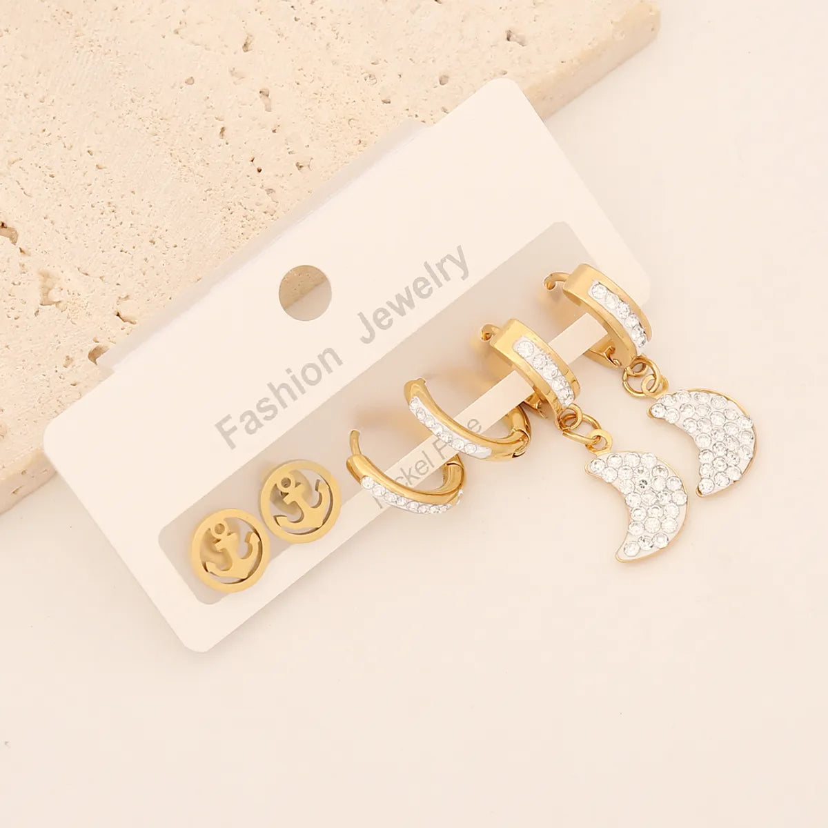 1 Set Lady Commute Letter Star Heart Shape Inlay Stainless Steel Zircon Earrings