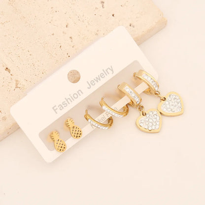 1 Set Lady Commute Letter Star Heart Shape Inlay Stainless Steel Zircon Earrings