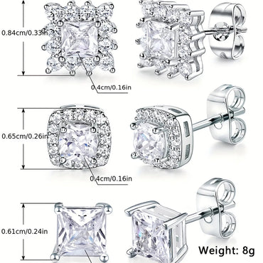 1 Set Luxurious Shiny Square Plating Inlay Copper Zircon White Gold Plated Ear Studs