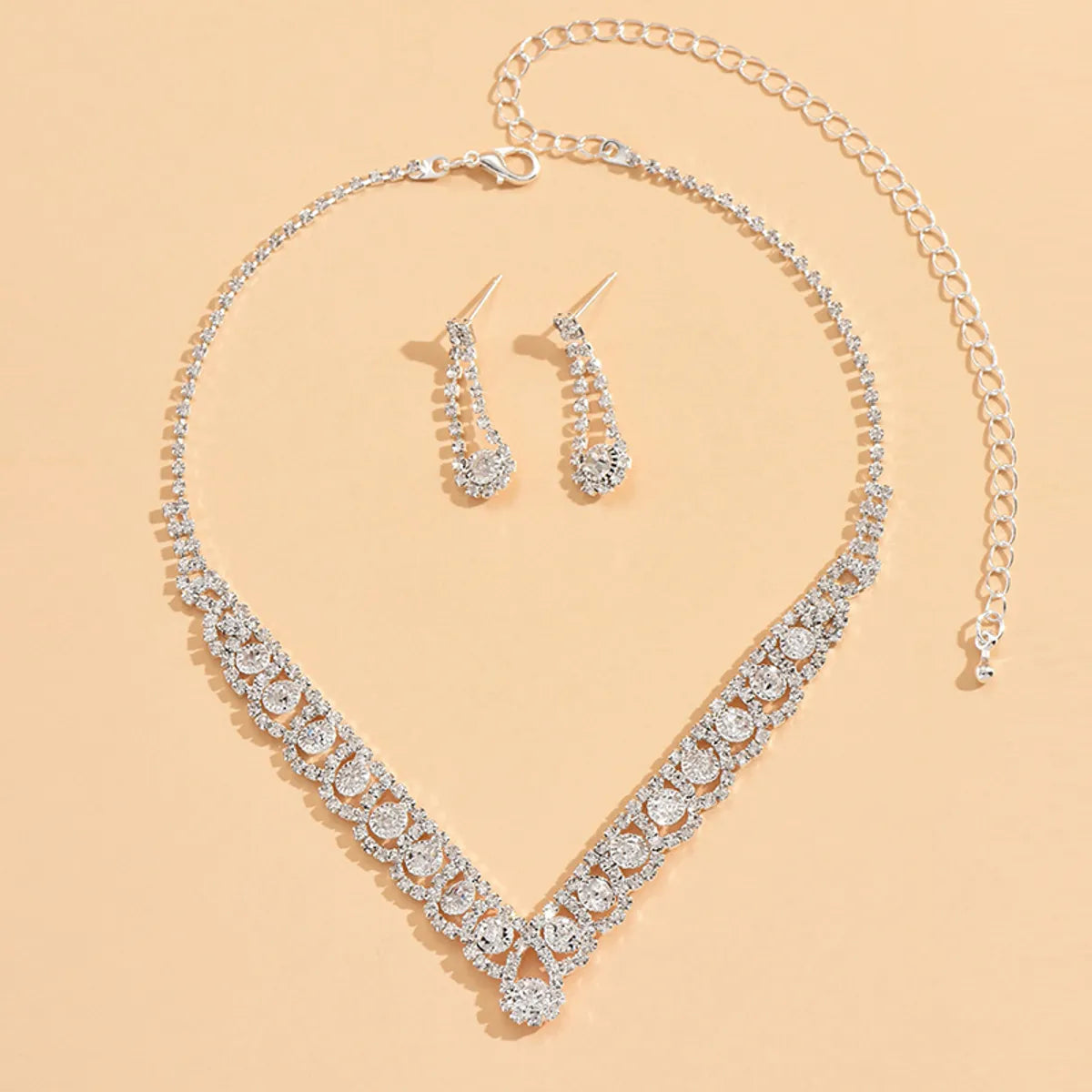 Luxurious Solid Color Rhinestone Plating Silver Plated Jewelry Set