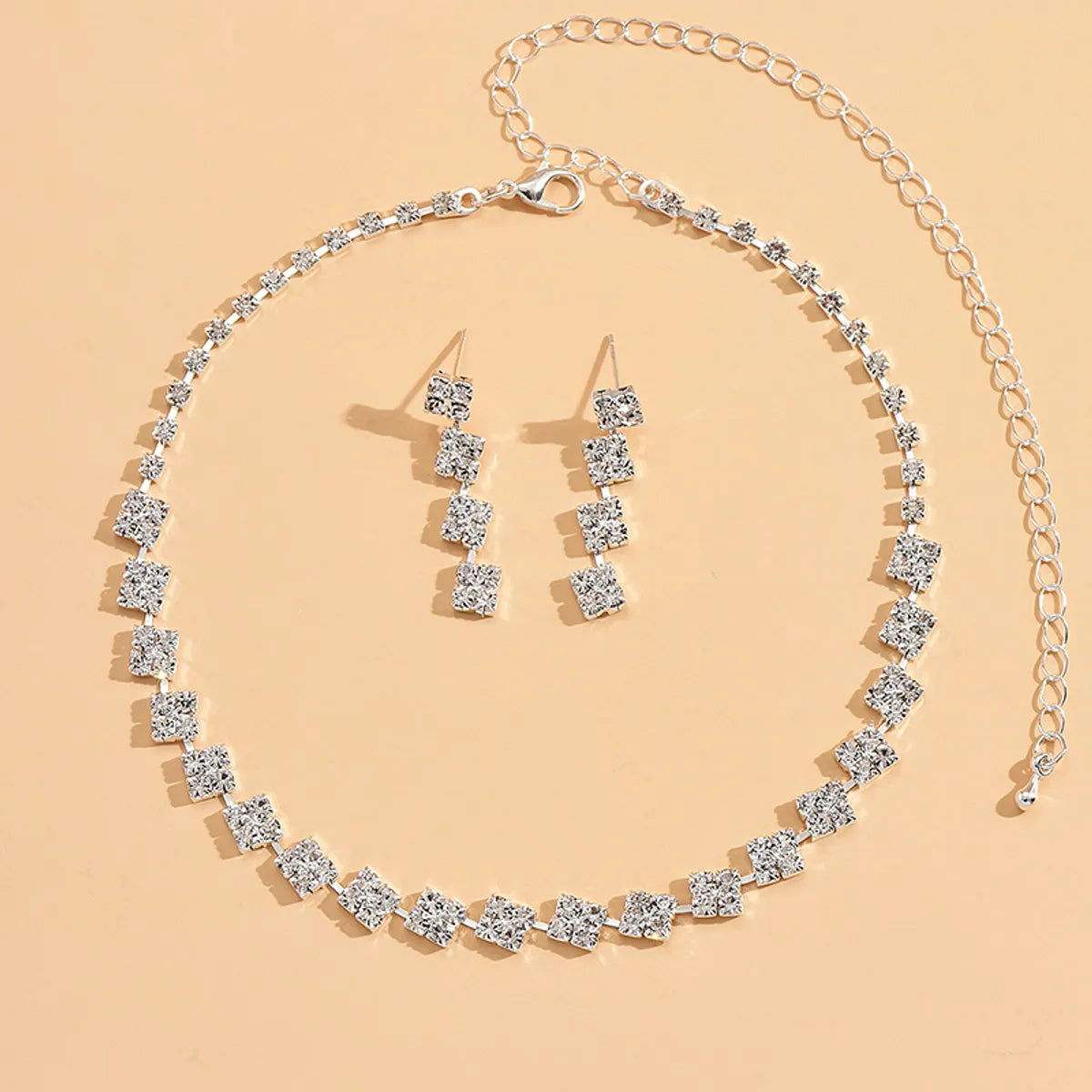 Luxurious Solid Color Rhinestone Plating Silver Plated Jewelry Set