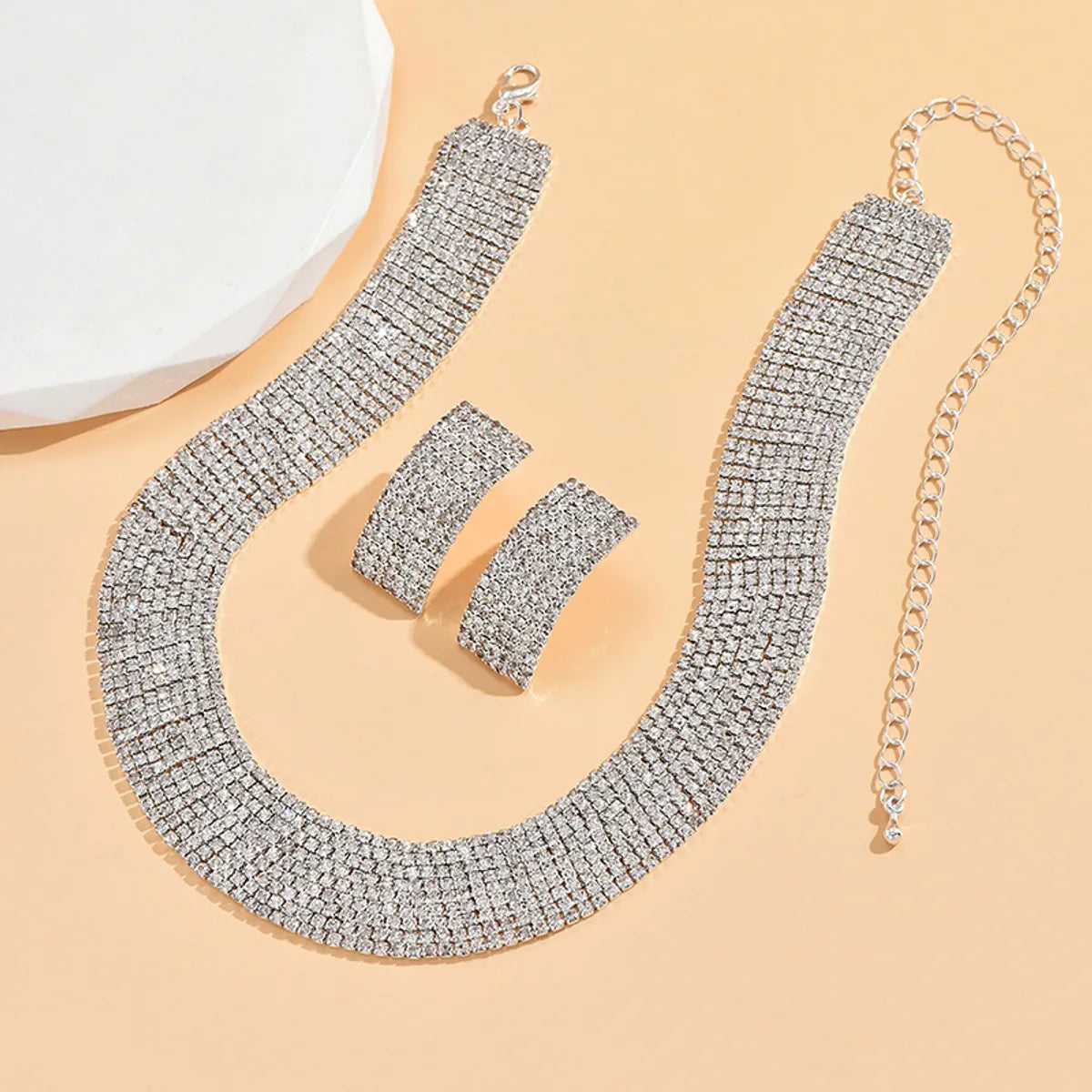 Luxurious Solid Color Rhinestone Plating Silver Plated Jewelry Set