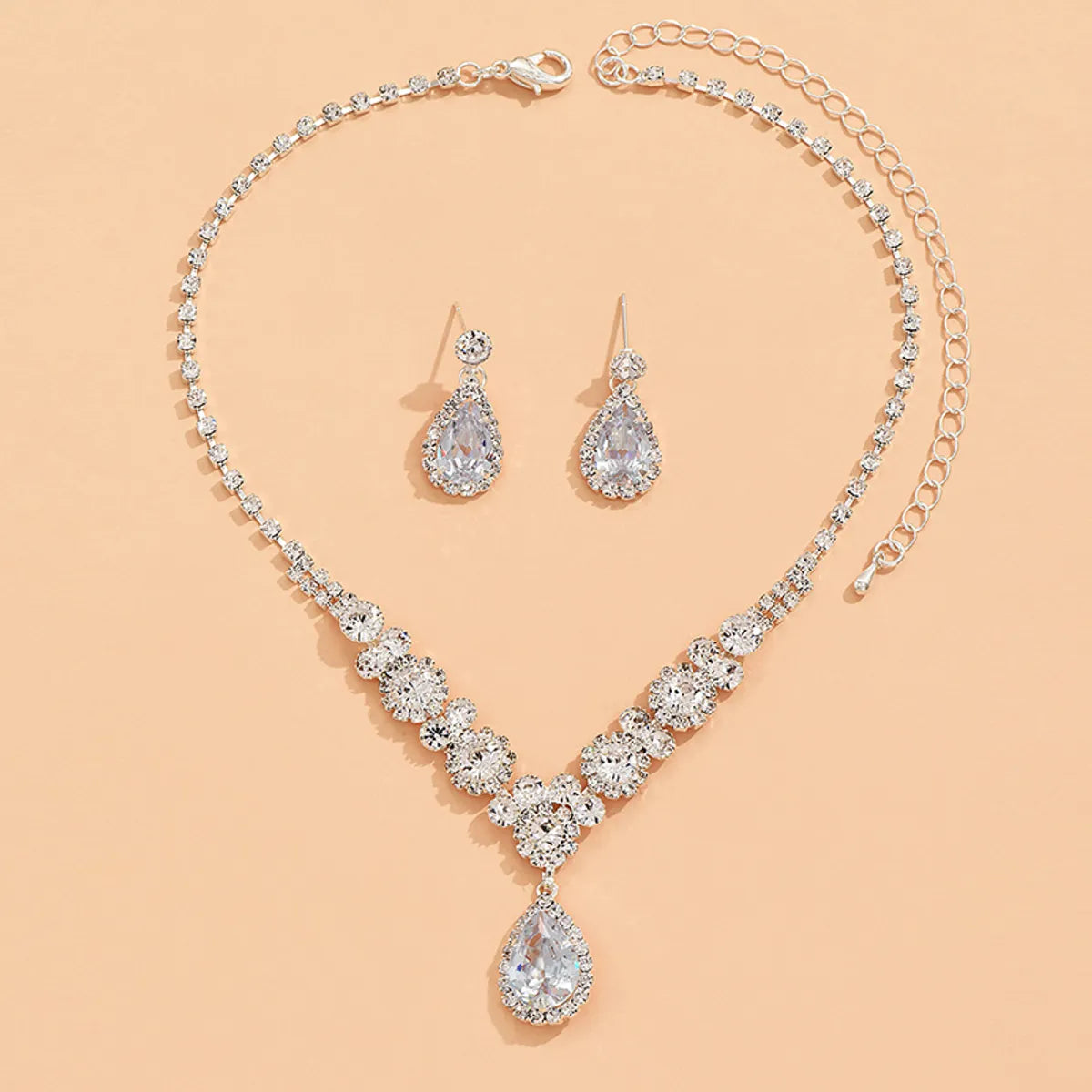 Luxurious Solid Color Rhinestone Plating Silver Plated Jewelry Set