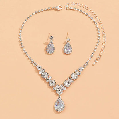 Luxurious Solid Color Rhinestone Plating Silver Plated Jewelry Set