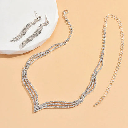 Luxurious Solid Color Rhinestone Plating Silver Plated Jewelry Set