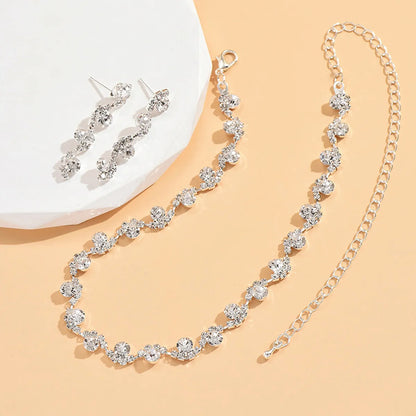 Luxurious Solid Color Rhinestone Plating Silver Plated Jewelry Set