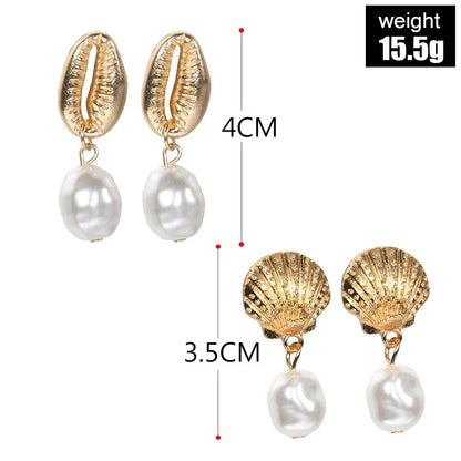 1 Set Modern Style Classic Style Scallop Shell Plating Inlay Alloy Artificial Pearls Drop Earrings