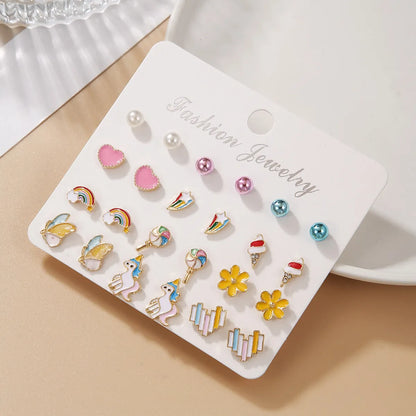 1 Set Modern Style Heart Shape Flower Plating Alloy Ear Studs