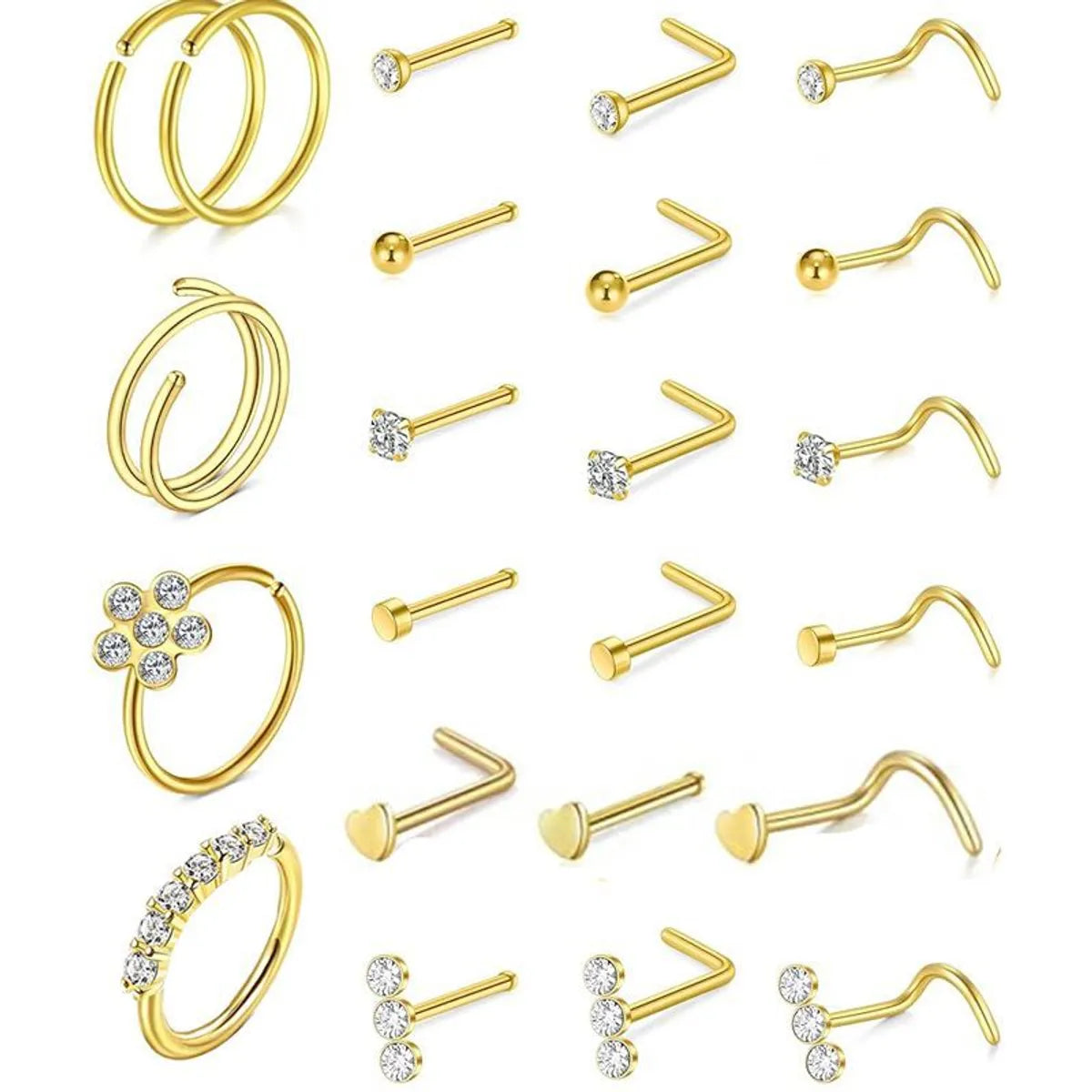 1 Set Nose Rings & Studs Casual Simple Style Geometric 316 Stainless Steel  Inlay Zircon Nose Rings & Studs