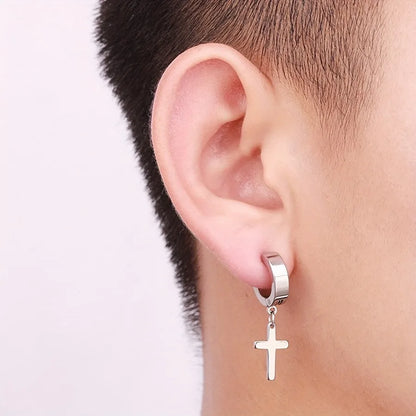 1 Set Punk Cross Solid Color 304 Stainless Steel Drop Earrings Earrings