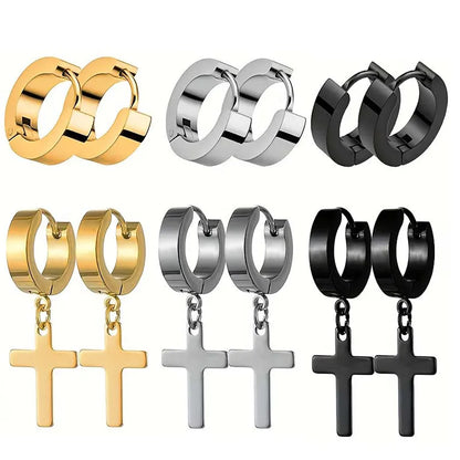 1 Set Punk Cross Solid Color 304 Stainless Steel Drop Earrings Earrings