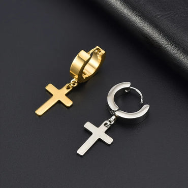 1 Set Punk Cross Solid Color 304 Stainless Steel Drop Earrings Earrings