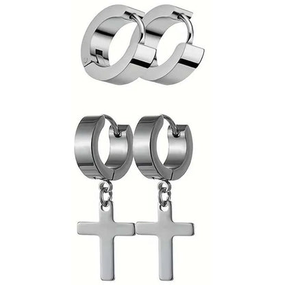 1 Set Punk Cross Solid Color 304 Stainless Steel Drop Earrings Earrings