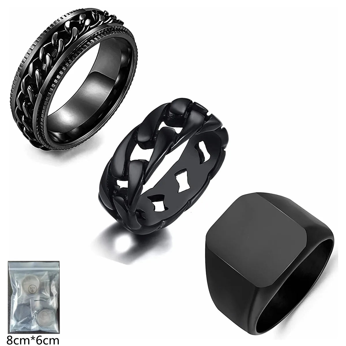 Punk Geometric 304 Stainless Steel Plating Black Plated Men'S Rings