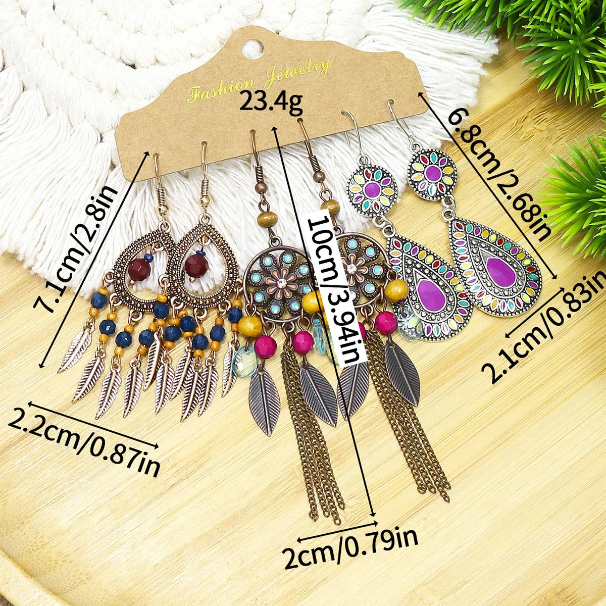 1 Set Retro Color Block Chain Alloy Drop Earrings