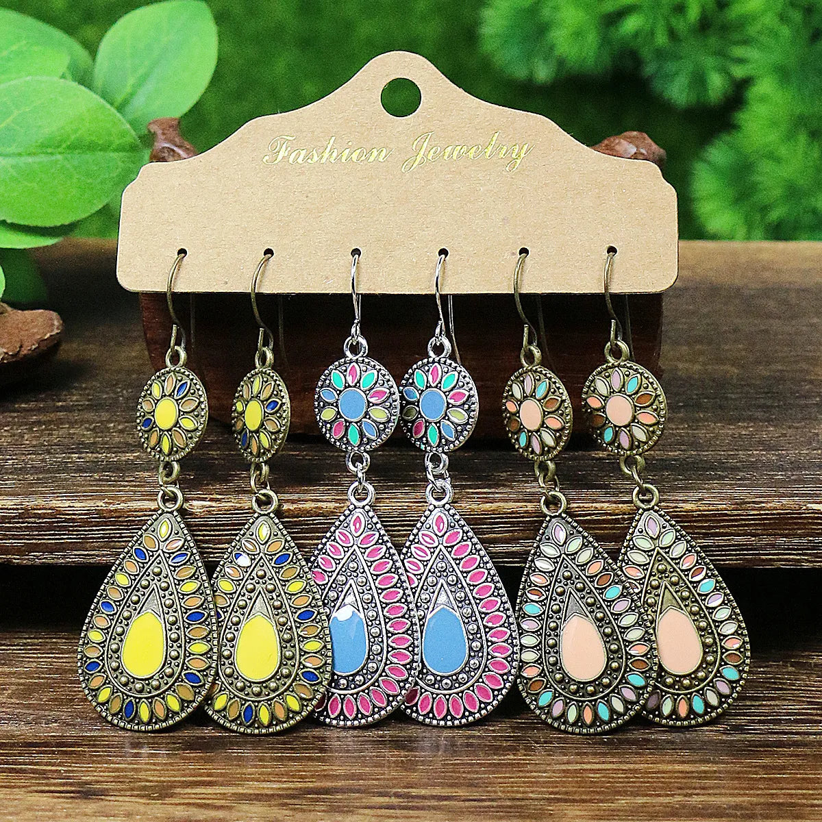 1 Set Retro Color Block Chain Alloy Drop Earrings