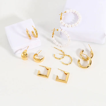 1 Set Retro Commute C Shape Beaded Alloy Ear Studs