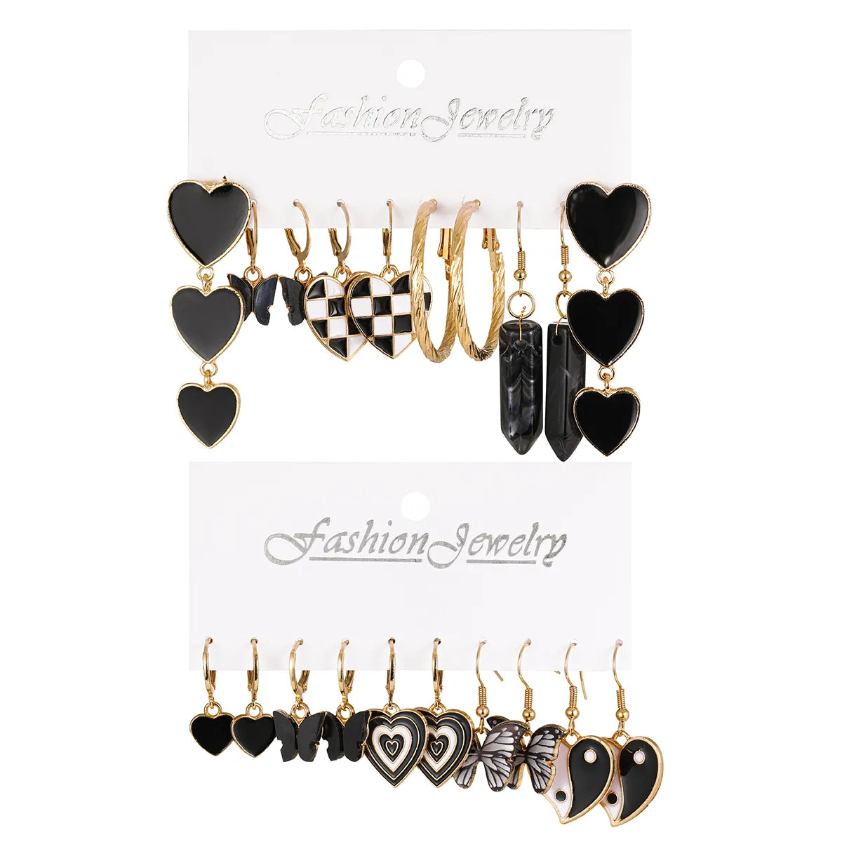 1 Set Retro Ethnic Style Gossip Heart Shape Butterfly Arylic Alloy Earrings