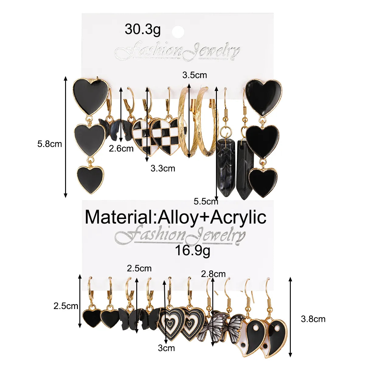 1 Set Retro Ethnic Style Gossip Heart Shape Butterfly Arylic Alloy Earrings