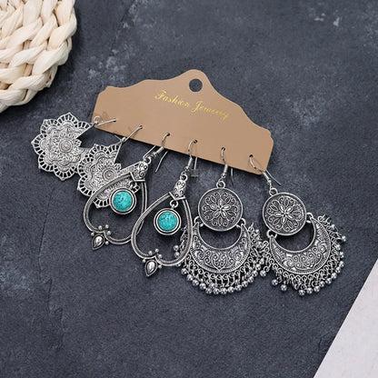 1 Set Retro Flower Alloy Turquoise Seed Bead Handmade Women'S Drop Earrings