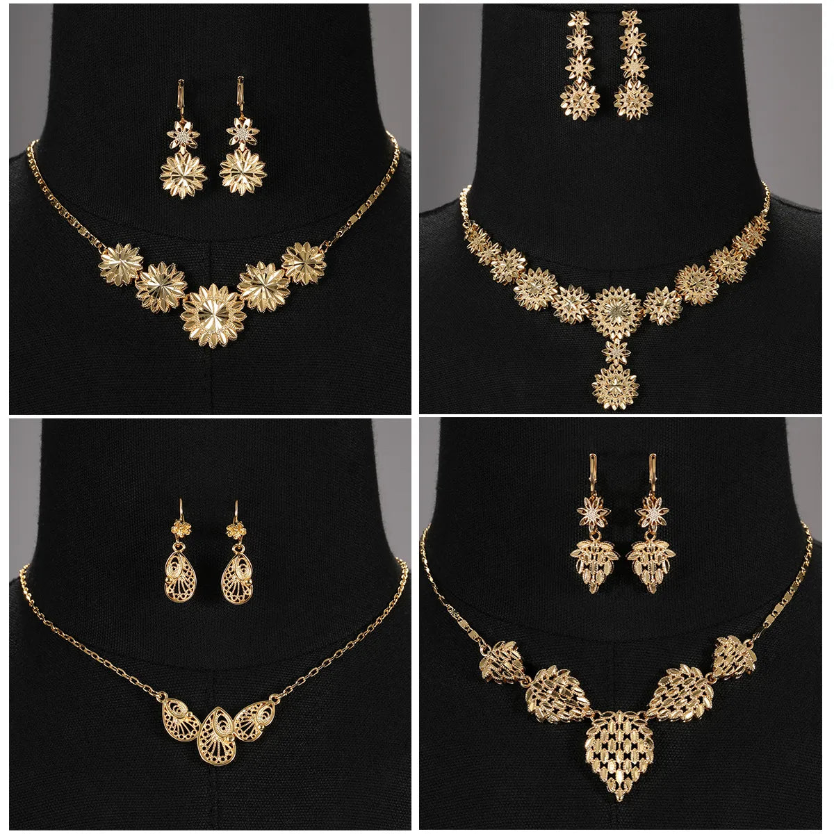 1 Set Retro Flower Copper Plating Unisex Earrings Necklace Jewelry Set