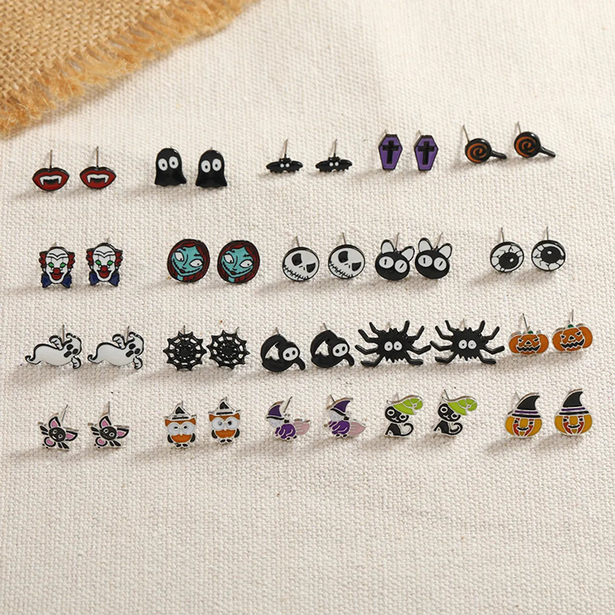 1 Set Retro Funny Devil's Eye Skull Ghost Stamping Enamel Plating Alloy Rhodium Plated Silver Plated Ear Studs