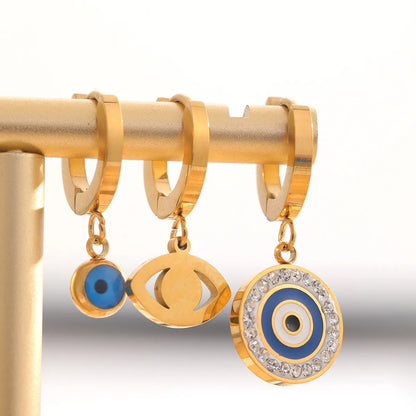 1 Set Retro Palm Eye Plating Inlay 304 Stainless Steel Resin Rhinestones 18K Gold Plated Drop Earrings