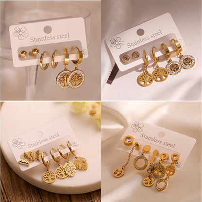 1 Set Retro Simple Style Tree Plating Inlay Titanium Steel Zircon 18k Gold Plated Drop Earrings