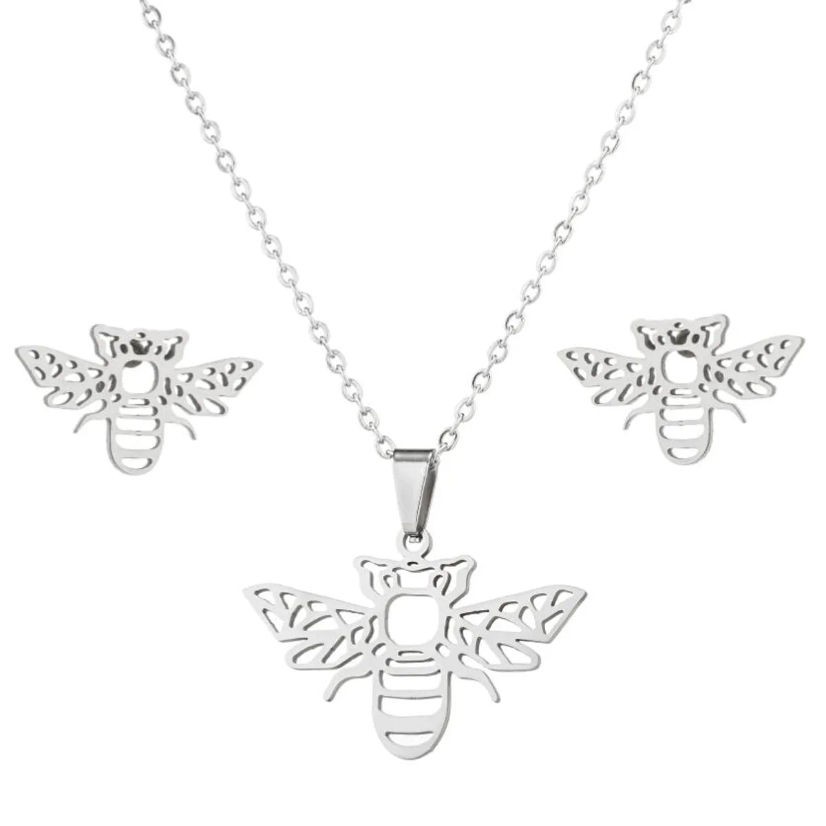 1 Set Simple Style Bee Butterfly Stainless Steel Plating Earrings Necklace