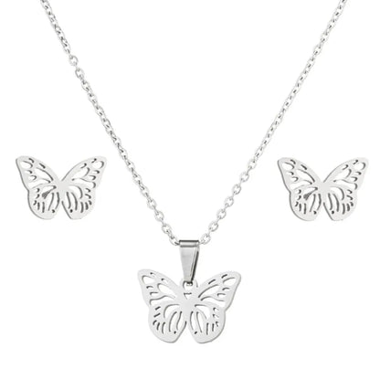 1 Set Simple Style Bee Butterfly Stainless Steel Plating Earrings Necklace