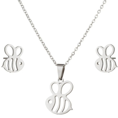 1 Set Simple Style Bee Butterfly Stainless Steel Plating Earrings Necklace