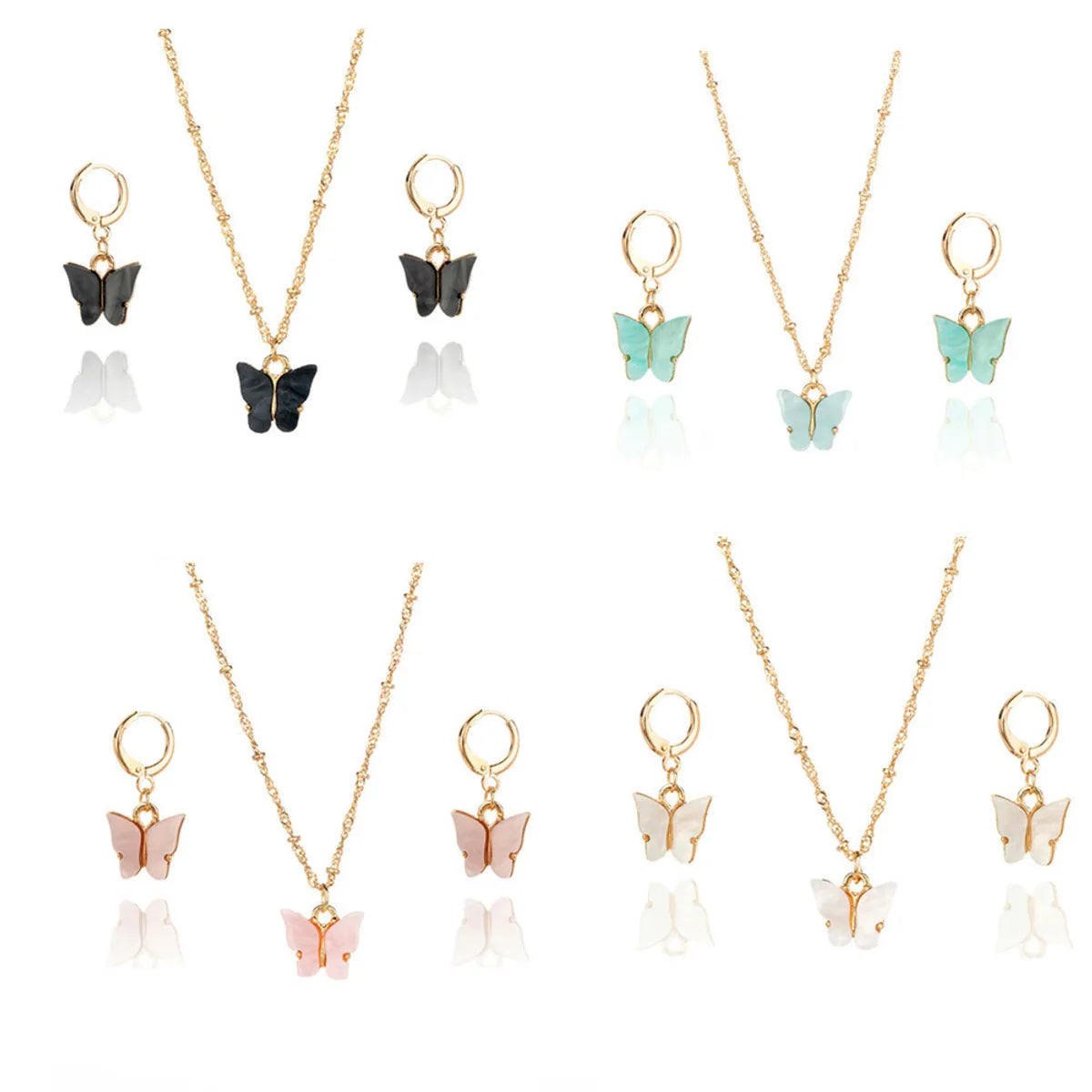 1 Set Simple Style Butterfly Arylic Alloy Plating Women's Earrings Necklace