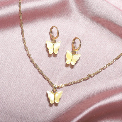 1 Set Simple Style Butterfly Arylic Alloy Women's Earrings Necklace