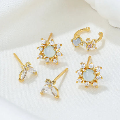 1 Set Simple Style Butterfly Plating Inlay Brass Zircon 18k Gold Plated Ear Studs