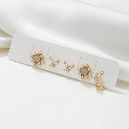 1 Set Simple Style Butterfly Plating Inlay Brass Zircon 18k Gold Plated Ear Studs