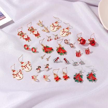 1 Set Simple Style Christmas Hat Snowman Inlay Alloy Zircon Drop Earrings Ear Studs