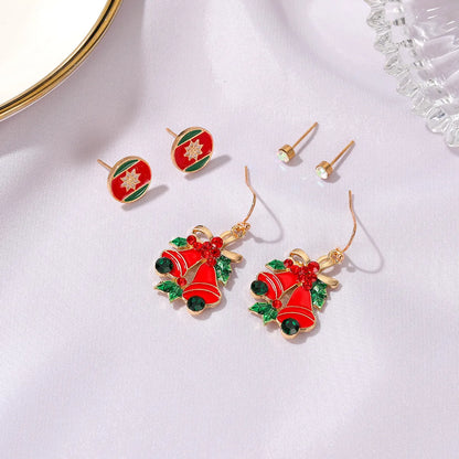 1 Set Simple Style Christmas Hat Snowman Inlay Alloy Zircon Drop Earrings Ear Studs