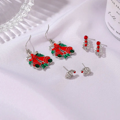 1 Set Simple Style Christmas Hat Snowman Inlay Alloy Zircon Drop Earrings Ear Studs