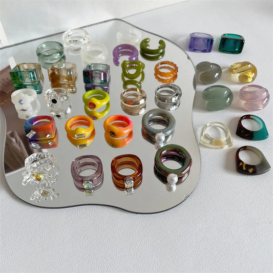 1 Set Simple Style Circle Knot Plastic Resin Polishing Women's Rings