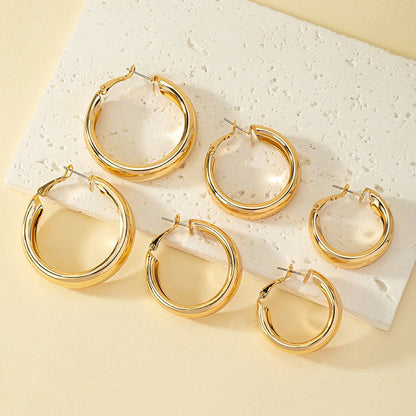 1 Set Simple Style Classic Style Commute Round Plating Alloy 14k Gold Plated Hoop Earrings