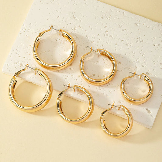 1 Set Simple Style Classic Style Commute Round Plating Alloy 14k Gold Plated Hoop Earrings