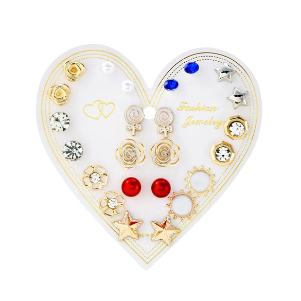 1 Set Simple Style Classic Style Heart Shape Inlay Alloy Rhinestones Ear Studs