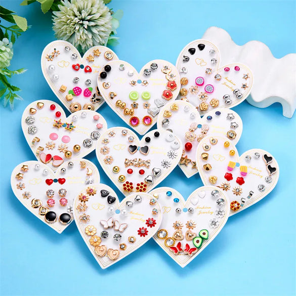1 Set Simple Style Classic Style Heart Shape Inlay Alloy Rhinestones Ear Studs